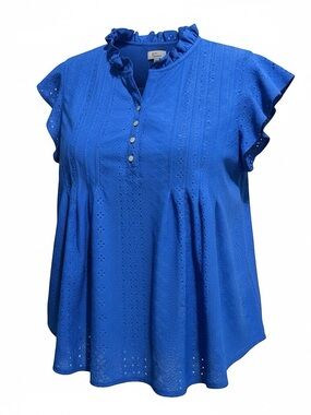 Kim Rogers Bright Blue Eyelet Lace Women's Top  Size XXL